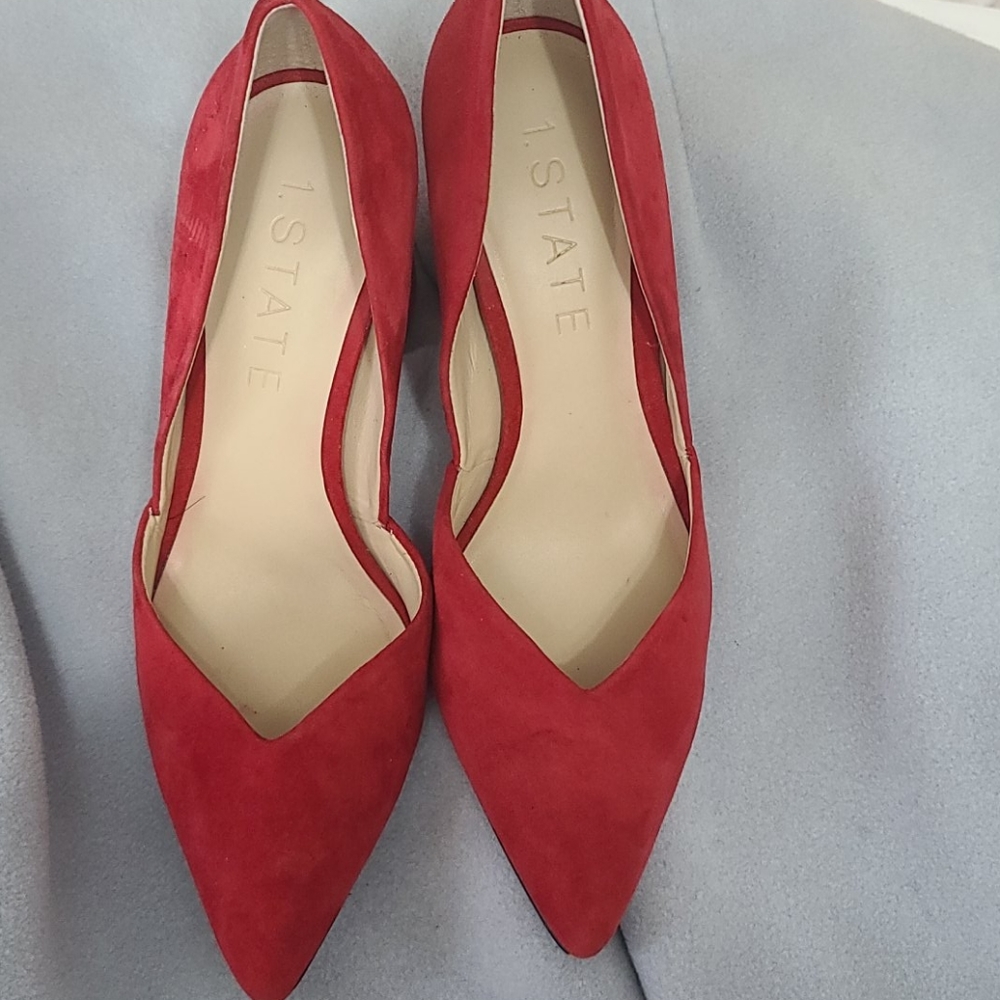1. State, Nordy,Women's red suede block heel shoe